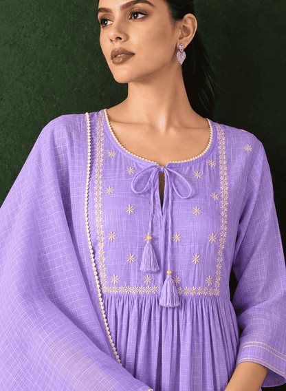 Kota doria lavender kurta pant set with dupatta