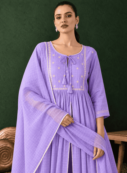 Kota doria lavender kurta pant set with dupatta