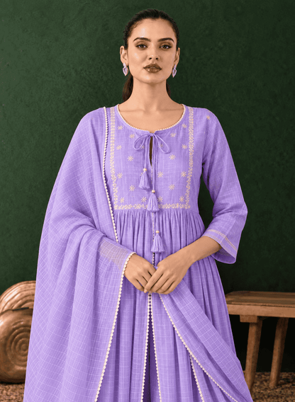 Kota doria lavender kurta pant set with dupatta