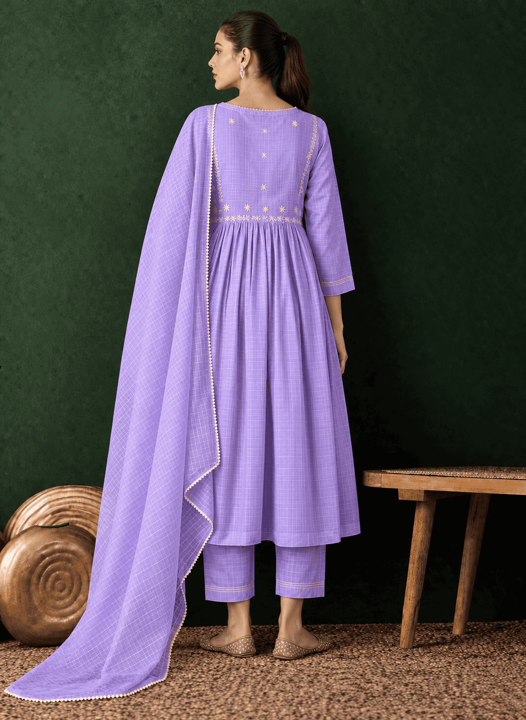 Kota doria lavender kurta pant set with dupatta
