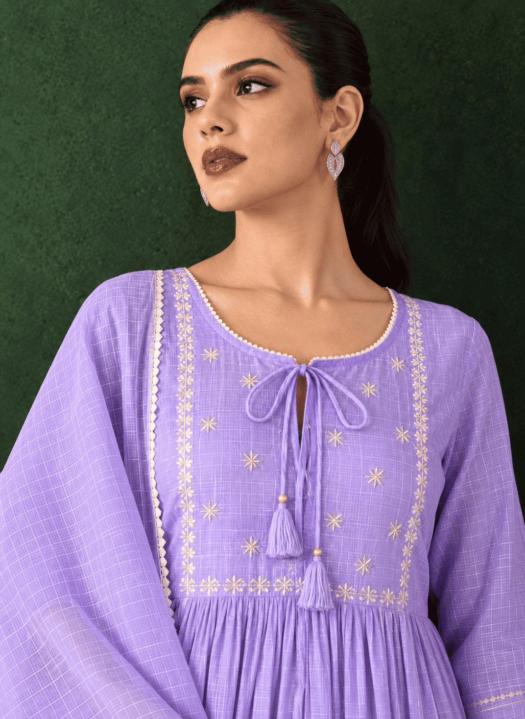 Kota doria lavender kurta pant set with dupatta