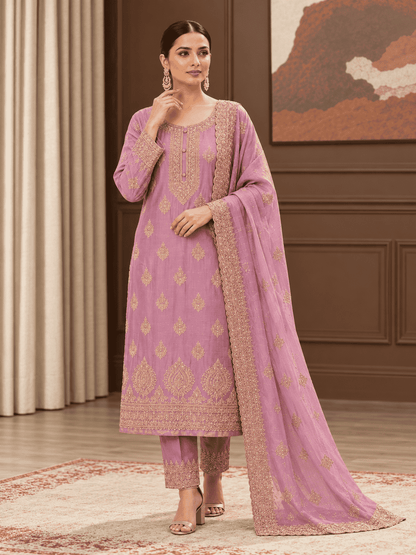 Semi-Stitched Shimmer Organza Silk In Soft Lavender Suit Material