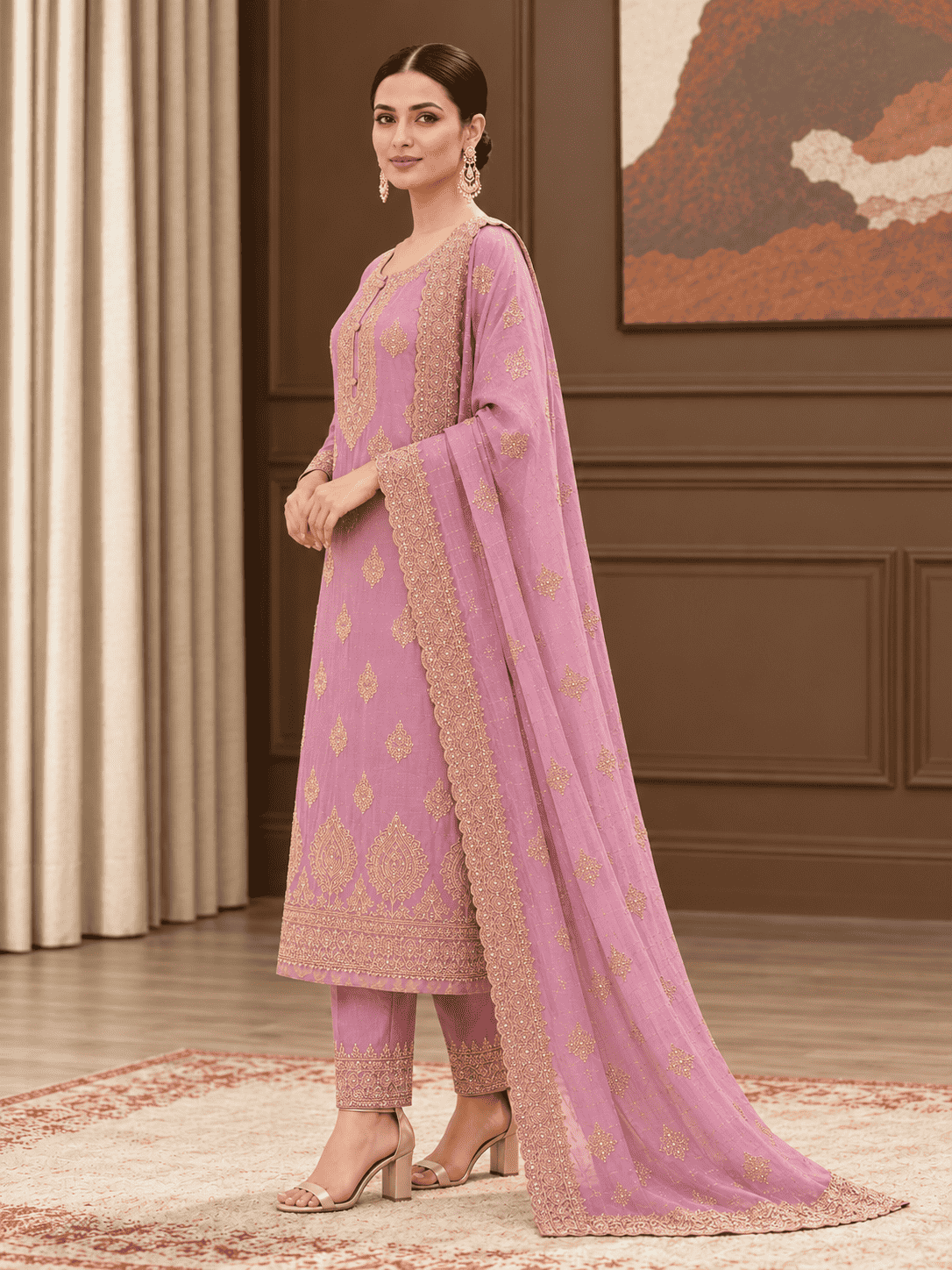Semi-Stitched Shimmer Organza Silk In Soft Lavender Suit Material