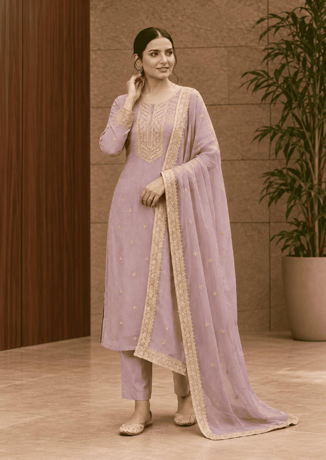 Lilac Semi-Stitched Sheer Organza with Sequins Suit Set With Dupatta