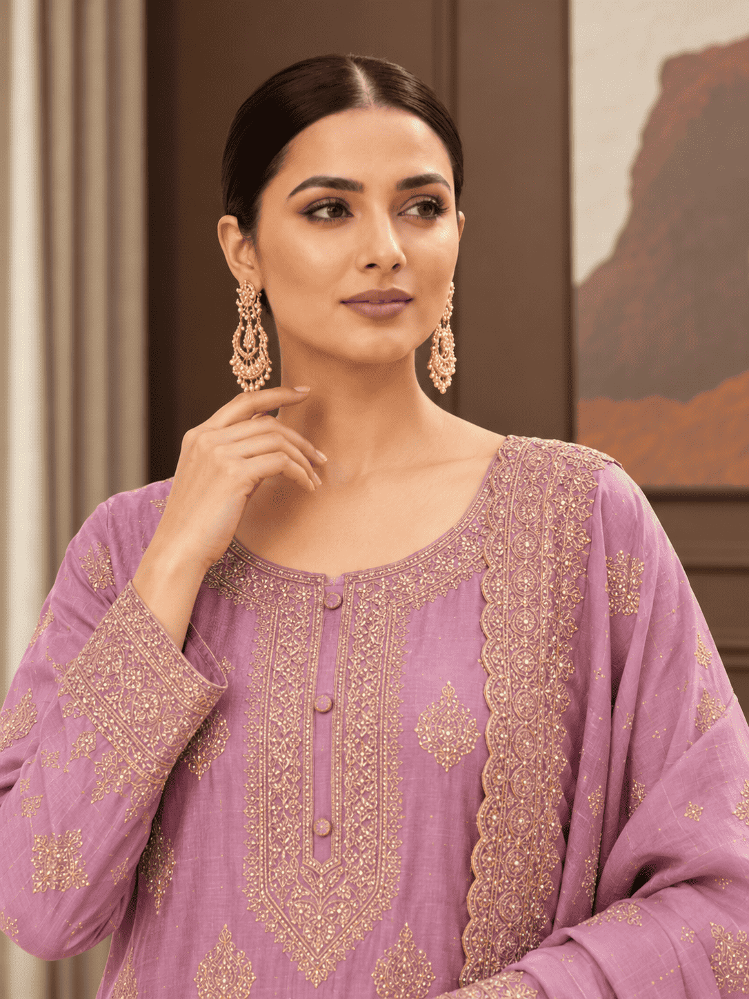 Semi-Stitched Shimmer Organza Silk In Soft Lavender Suit Material