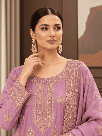 Semi-Stitched Shimmer Organza Silk In Soft Lavender Suit Material