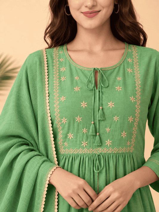 Kota doria green kurta pant set with dupatta