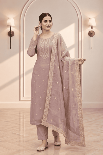 Semi Stitched Soft Blush Pink With Delicate Work Suit Material