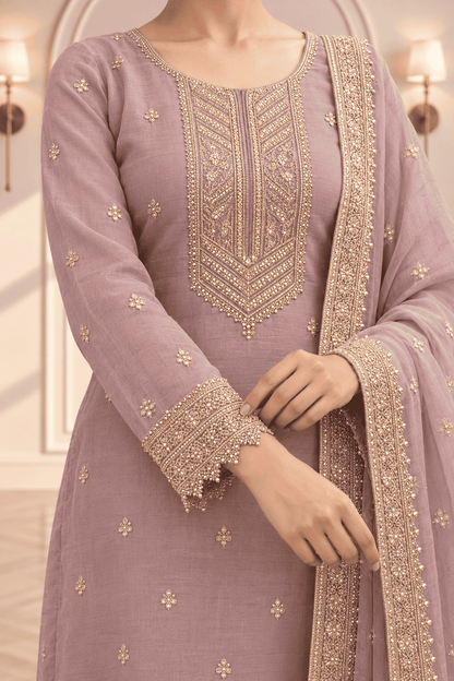 Semi Stitched Soft Blush Pink With Delicate Work Suit Material