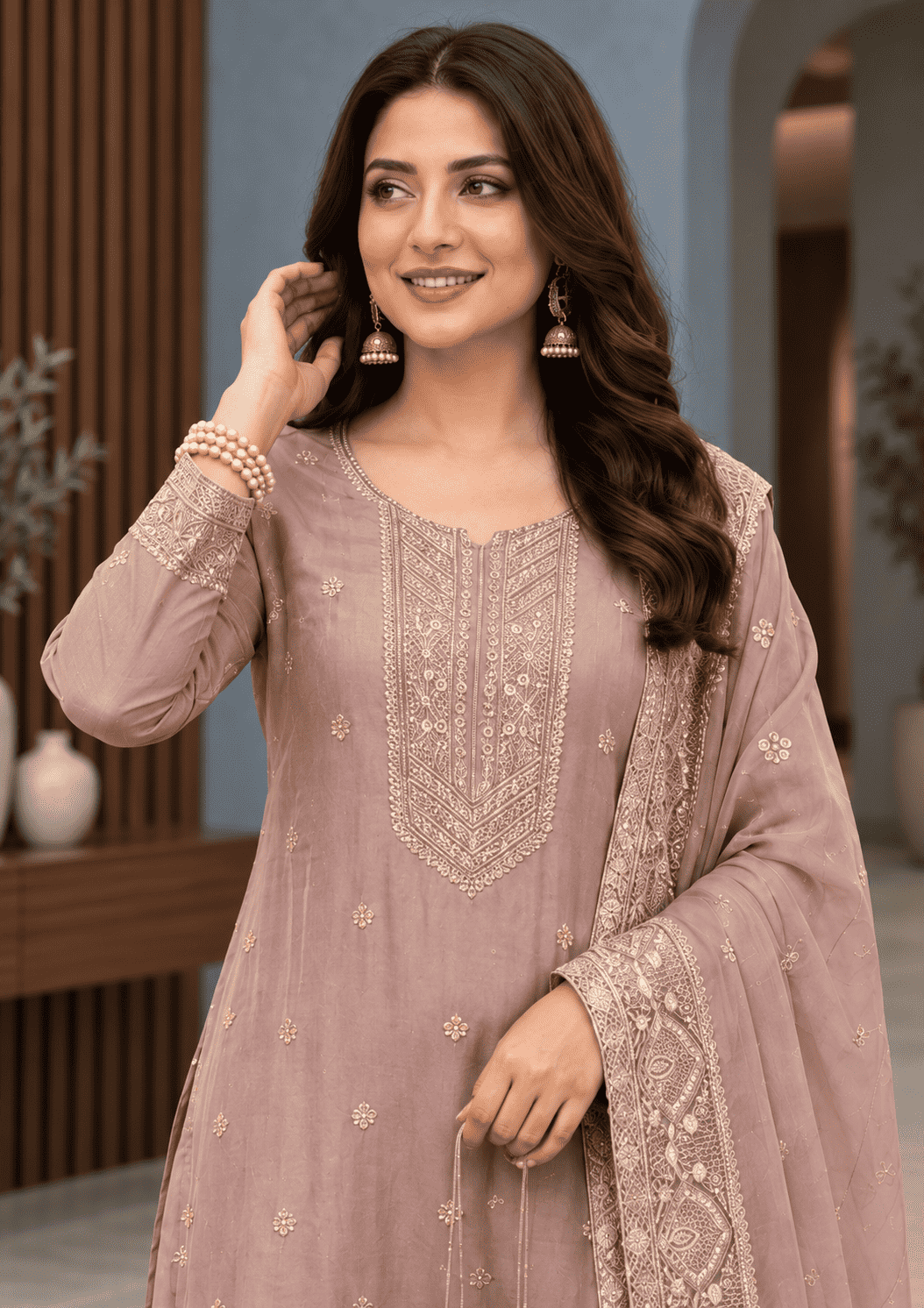 Blush Pink Semi-Stitched Soft Organza Suit Set With Dupatta