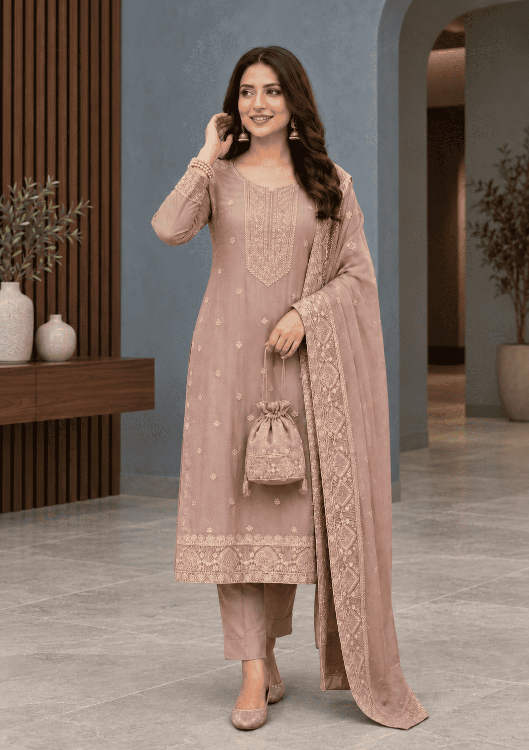 Blush Pink Semi-Stitched Soft Organza Suit Set With Dupatta