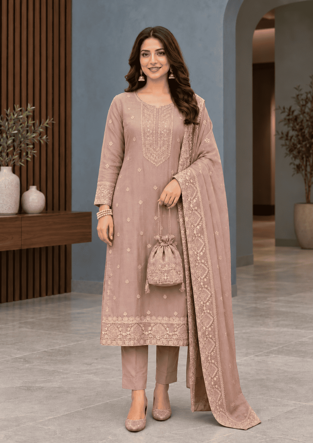 Blush Pink Semi-Stitched Soft Organza Suit Set With Dupatta