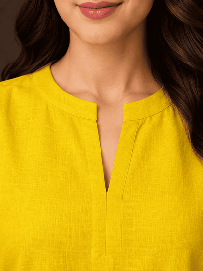 Mustard embroidered sleeves  linen kurta pant set