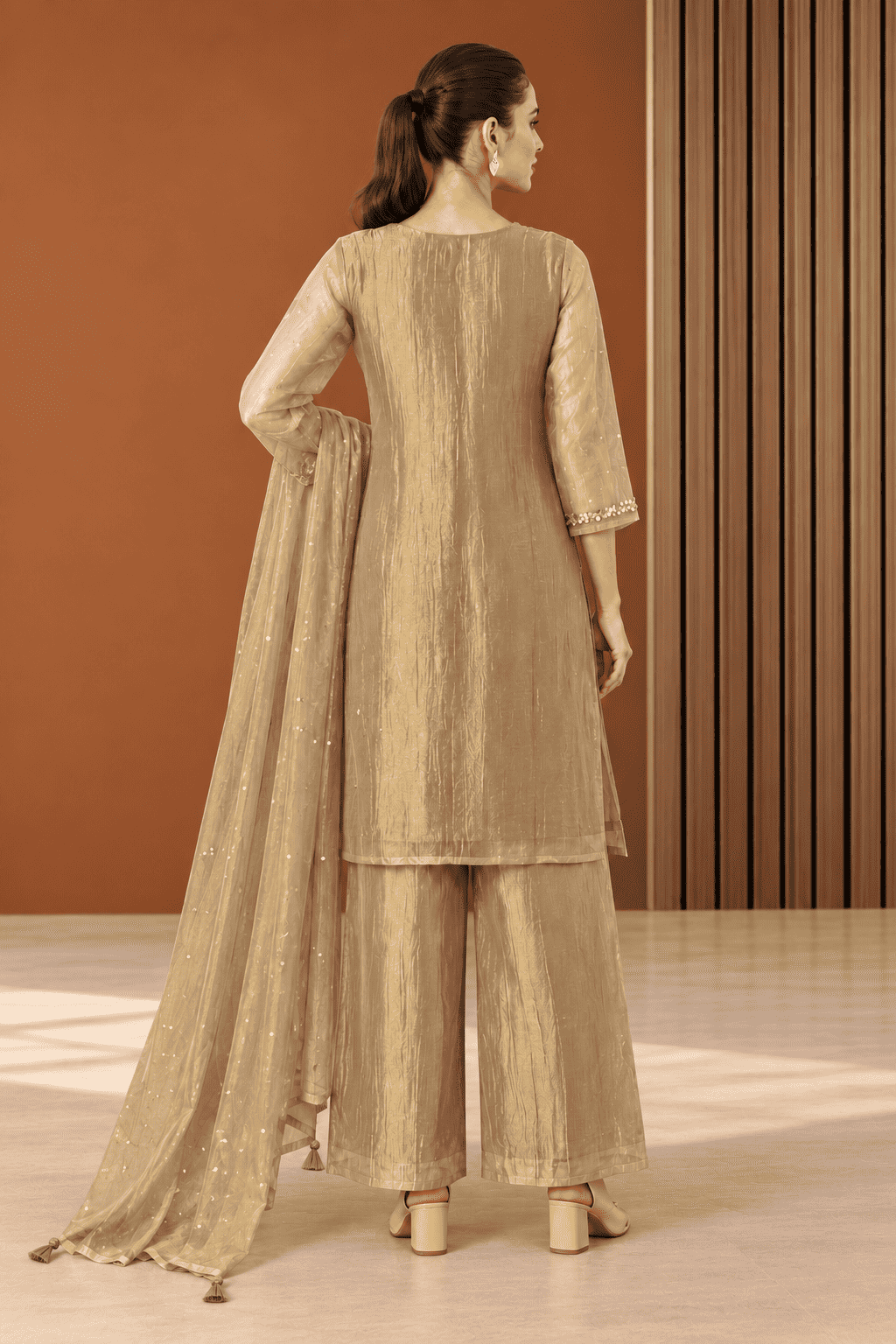 Mouse Embroidered Salsa Tissue Kurta and Pant with Dupatta