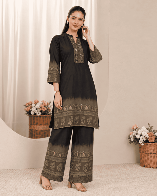 Black Embroidered Gajji Silk Kurta pant set