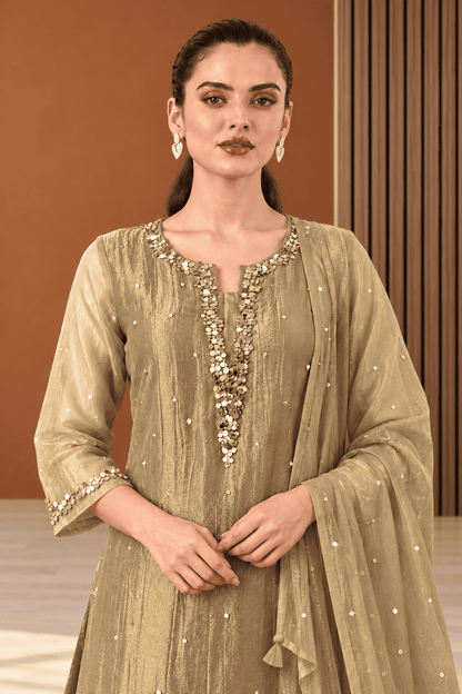 Mouse Embroidered Salsa Tissue Kurta and Pant with Dupatta
