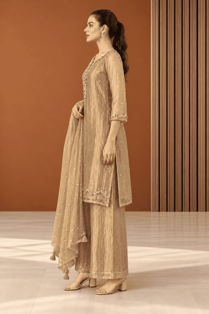 Mouse Embroidered Salsa Tissue Kurta and Pant with Dupatta