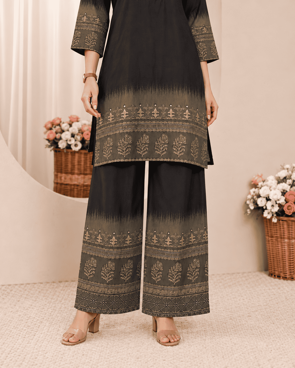 Black Embroidered Gajji Silk Kurta pant set
