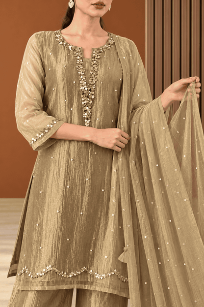Mouse Embroidered Salsa Tissue Kurta and Pant with Dupatta