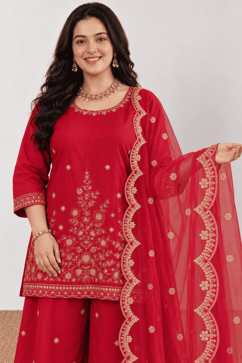 Fuchsia Cotton Straight Kurta palazzo With Dupatta