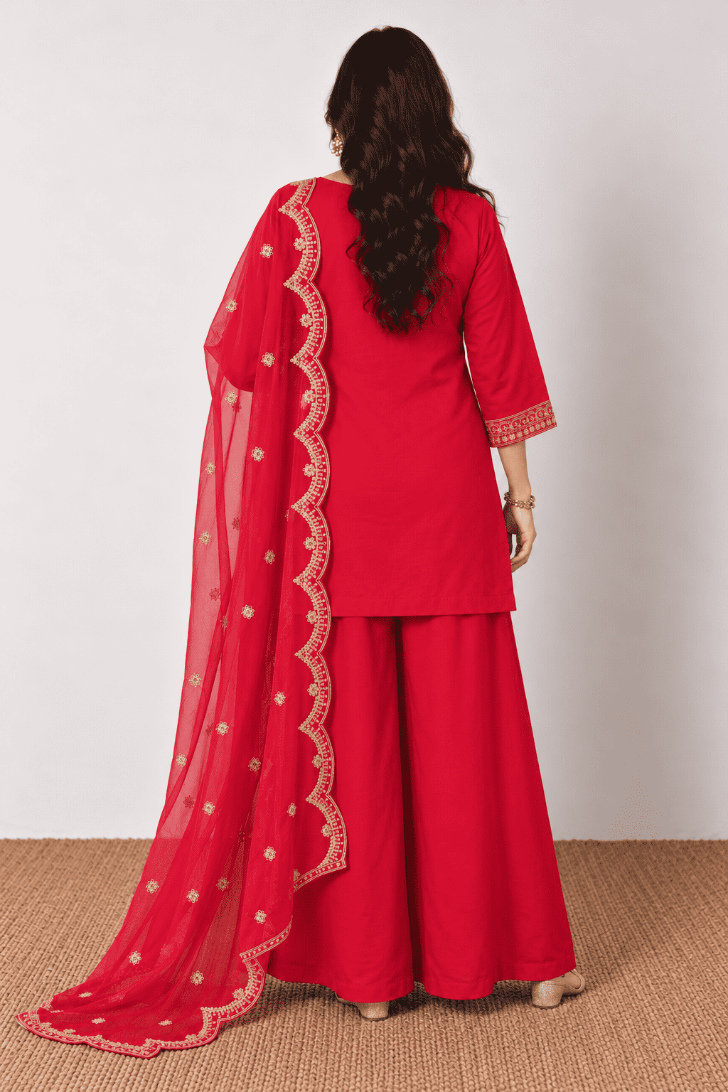 Fuchsia Cotton Straight Kurta palazzo With Dupatta