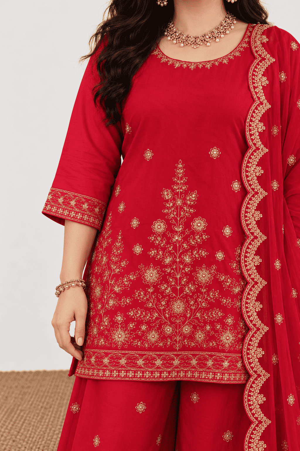 Fuchsia Cotton Straight Kurta palazzo With Dupatta