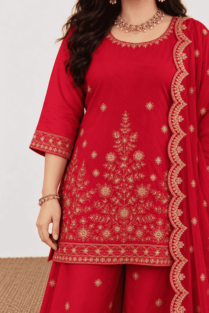 Fuchsia Cotton Straight Kurta palazzo With Dupatta