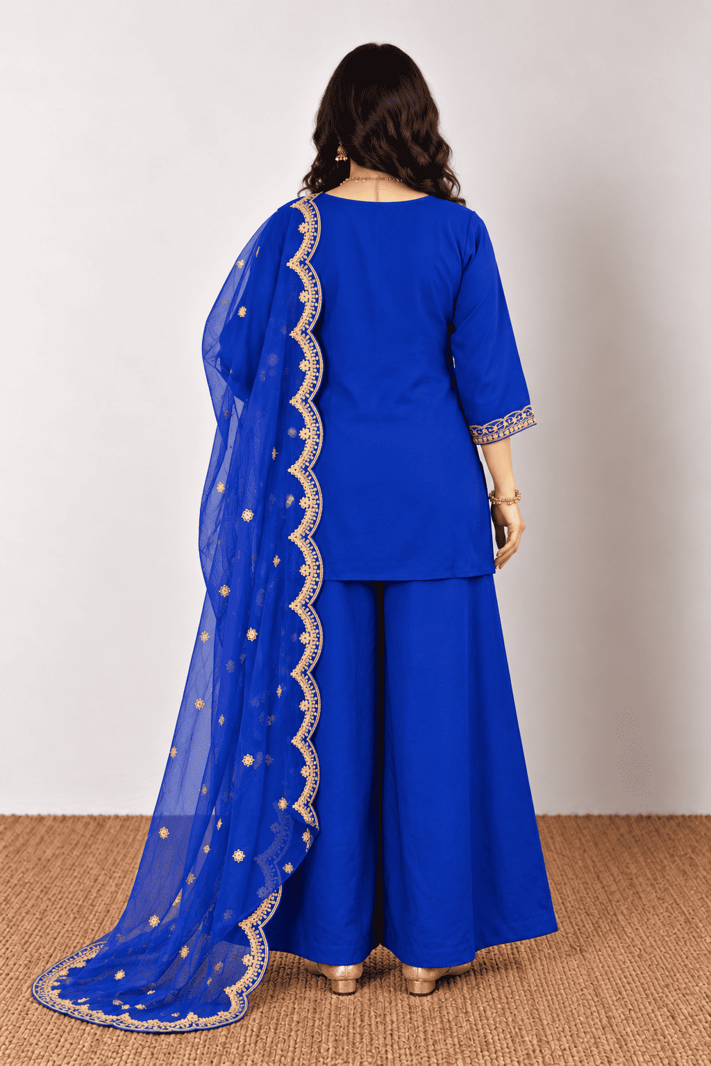 Royal Blue Cotton  Kurta Palazzo With Dupatta