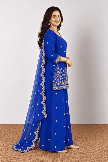 Royal Blue Cotton  Kurta Palazzo With Dupatta