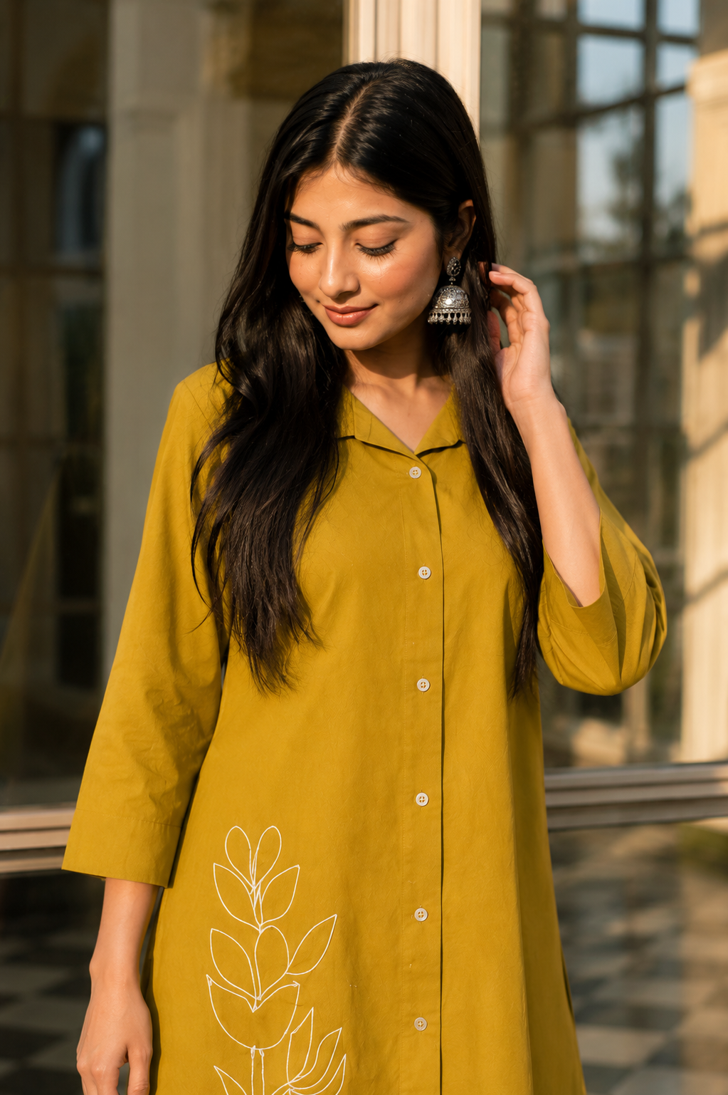 Mustard Dabu Cotton Co-ord Set