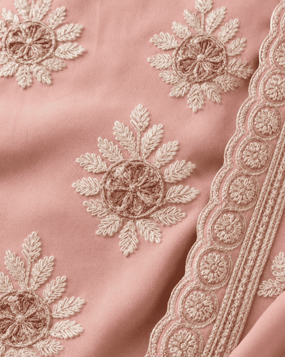 Unstitched Dusty Rose Pink Organza Suit With Delicate Sequin Floral Embroidery