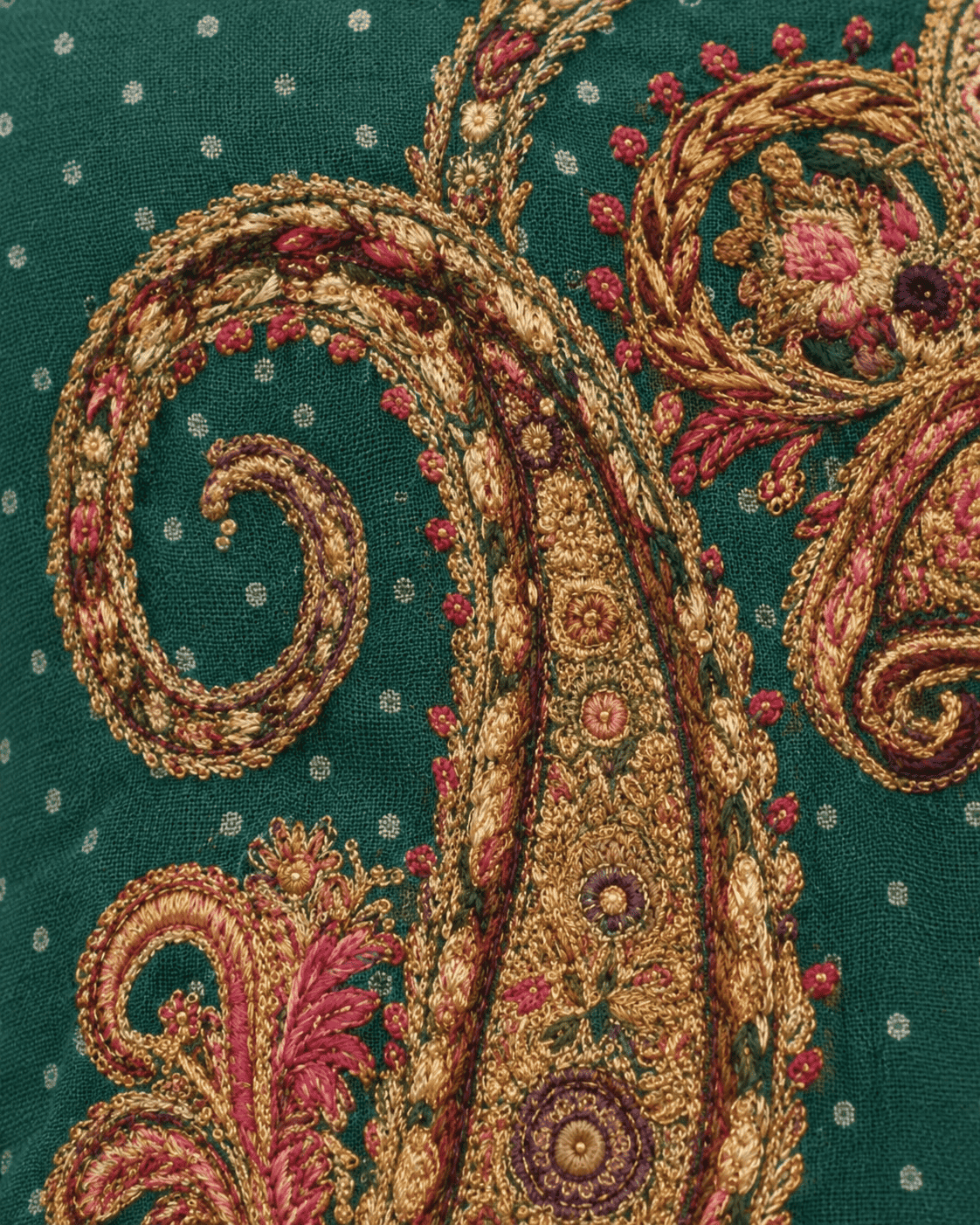 Unstitched Emerald-Teal Satin Suit Enhanced With Mirror Applique And Floral Threadwork