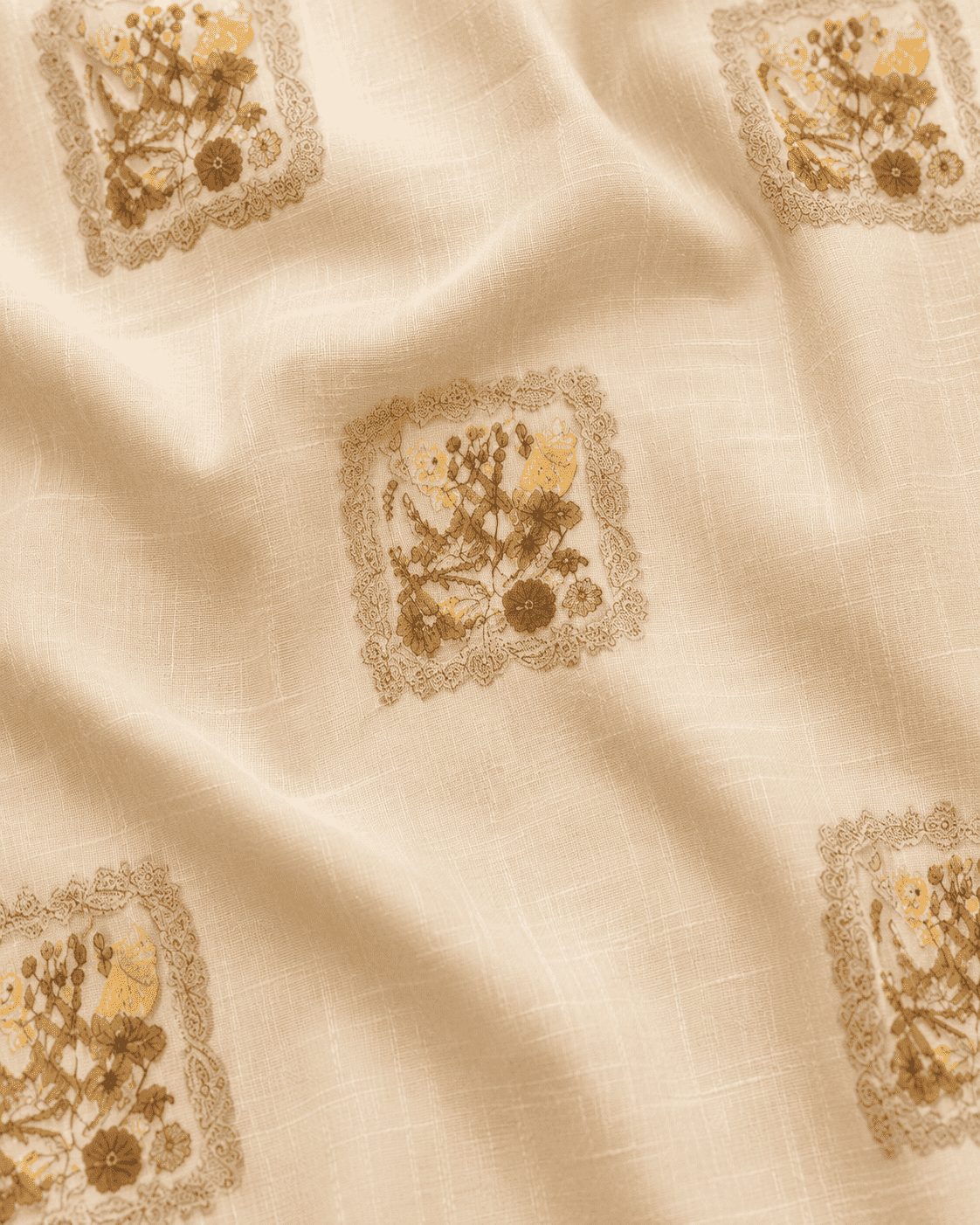 Unstitched Soft Beige Linen-Rayon Suit With Subtle Faded Floral Prints For An Understated, Elegant Look