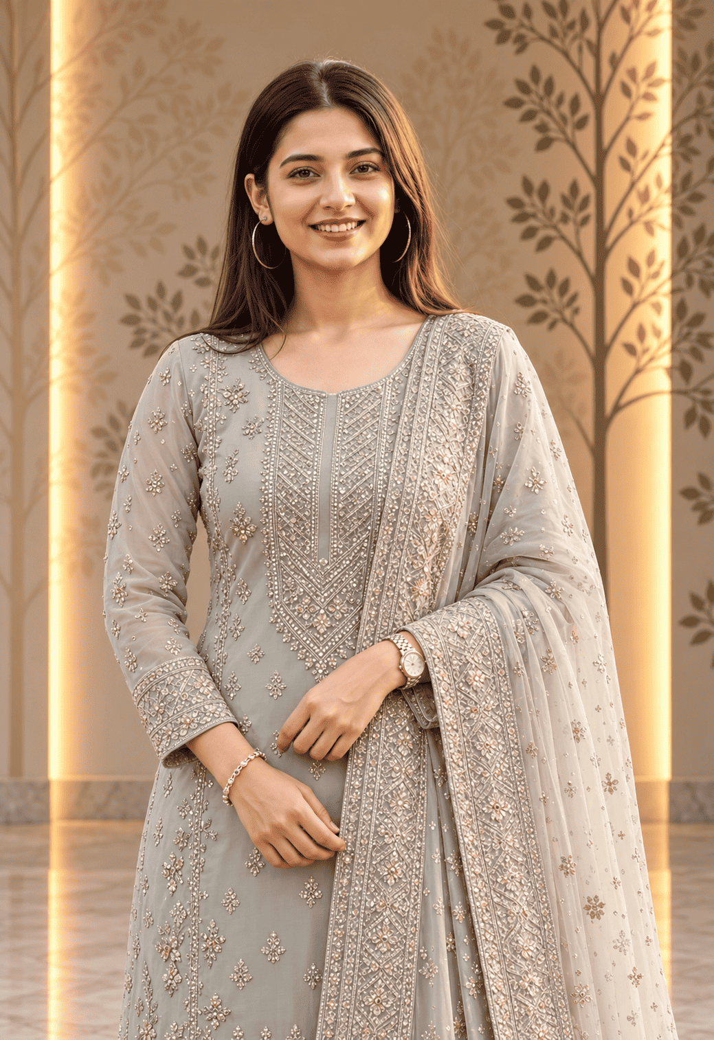 Semi Stitched Soft Chiffon Light Green With Sequin Embroidery Suit Material