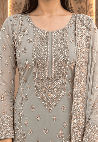 Semi Stitched Soft Chiffon Light Green With Sequin Embroidery Suit Material