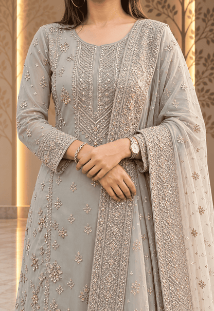 Semi Stitched Soft Chiffon Light Green With Sequin Embroidery Suit Material