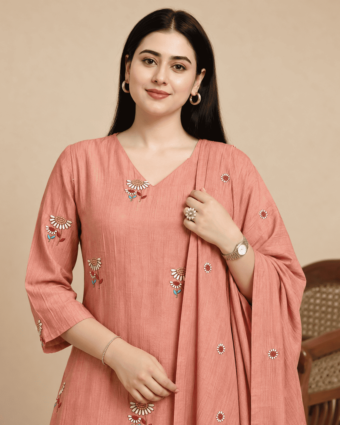Blush Pink Embroidered Crushed Palli Silk Kurta and Pant with Dupatta
