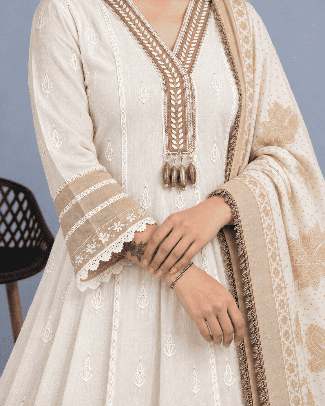 Ivory & Grey Mul Chanderi Ombre Shaded Kurta and Pant with Dupatta