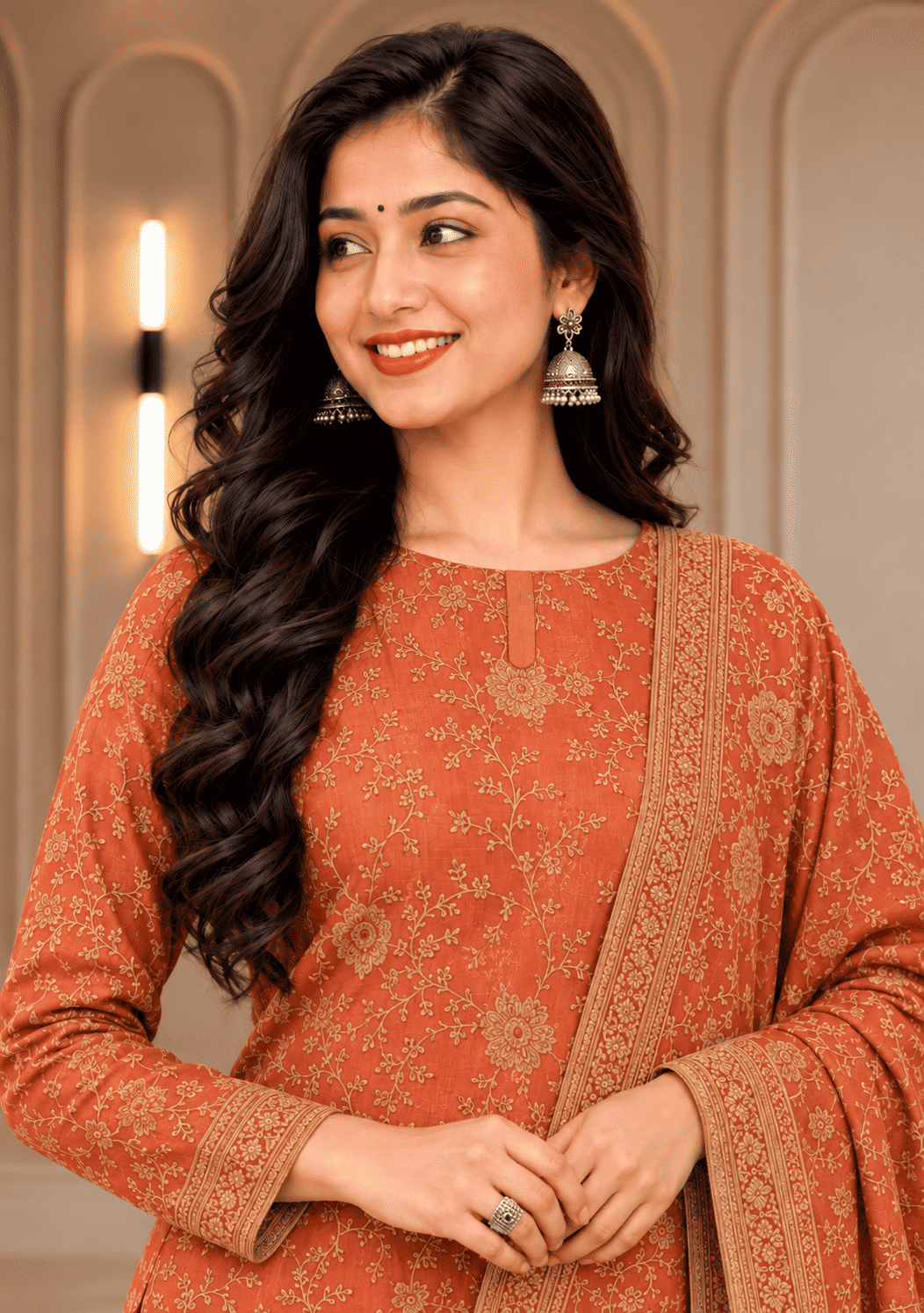 Unstitched Rose-Red Tissue Silk With Zari Work Suit Material