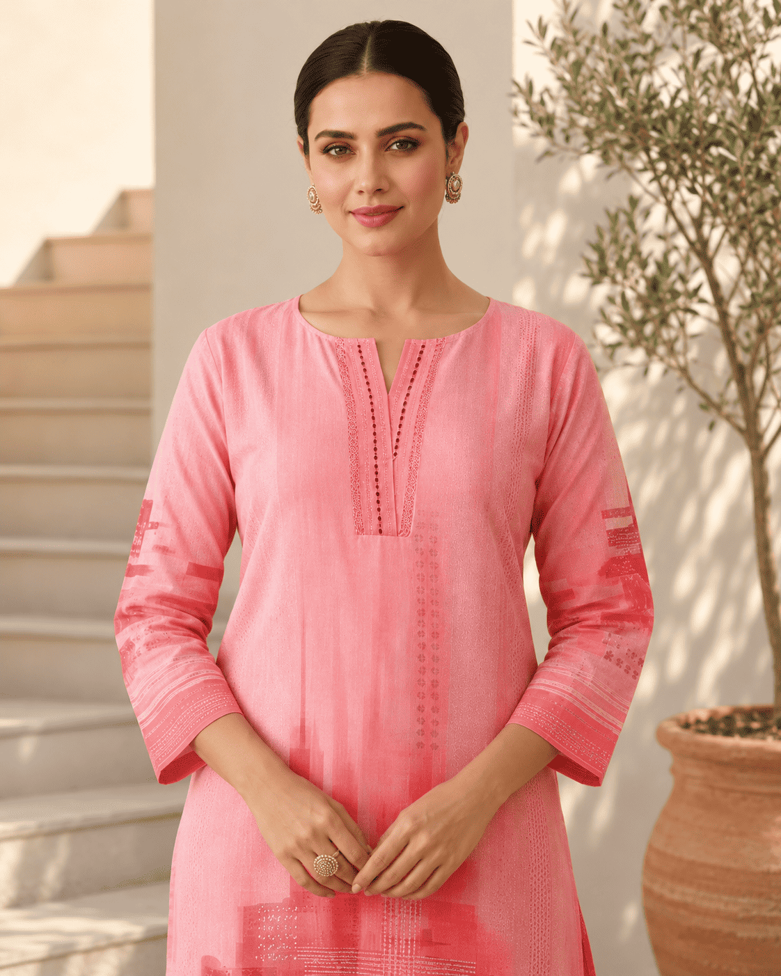 Peach Digital Printed Cotton Kurta Pant Set