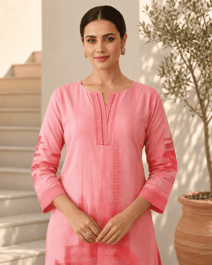 Peach Digital Printed Cotton Kurta Pant Set