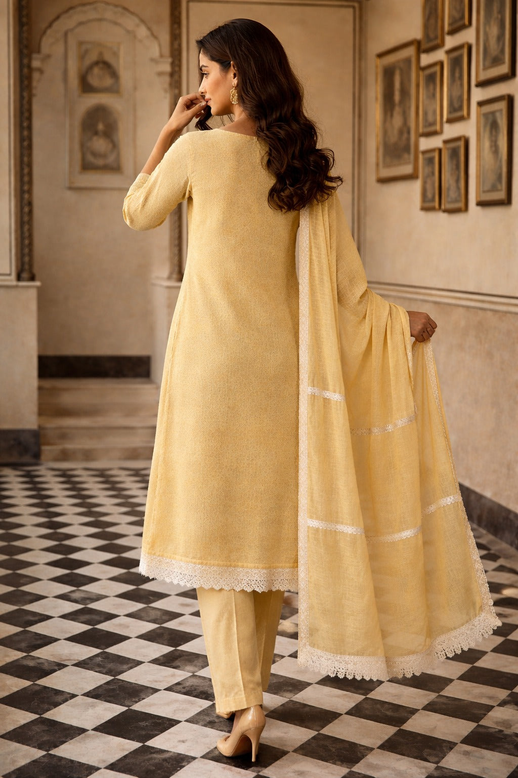 unstitched aqua green embroidered cotton suit with dupatta