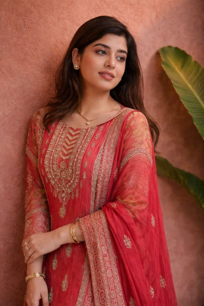 Pink Rayon Digital Printed Kurta Pant With Traditional Dupatta