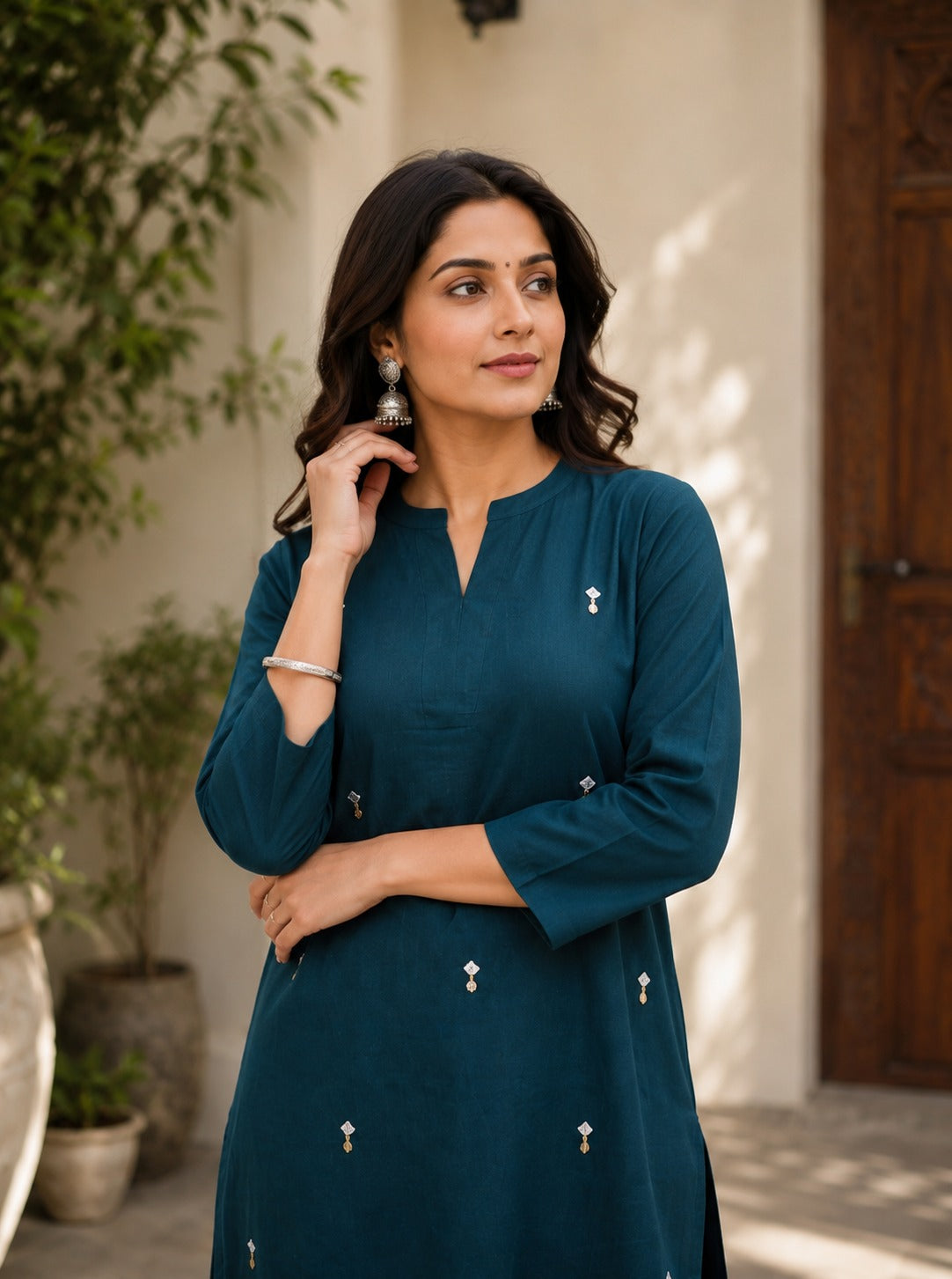 Navy Blue Pure Cambric Cotton Kurta Pant Set