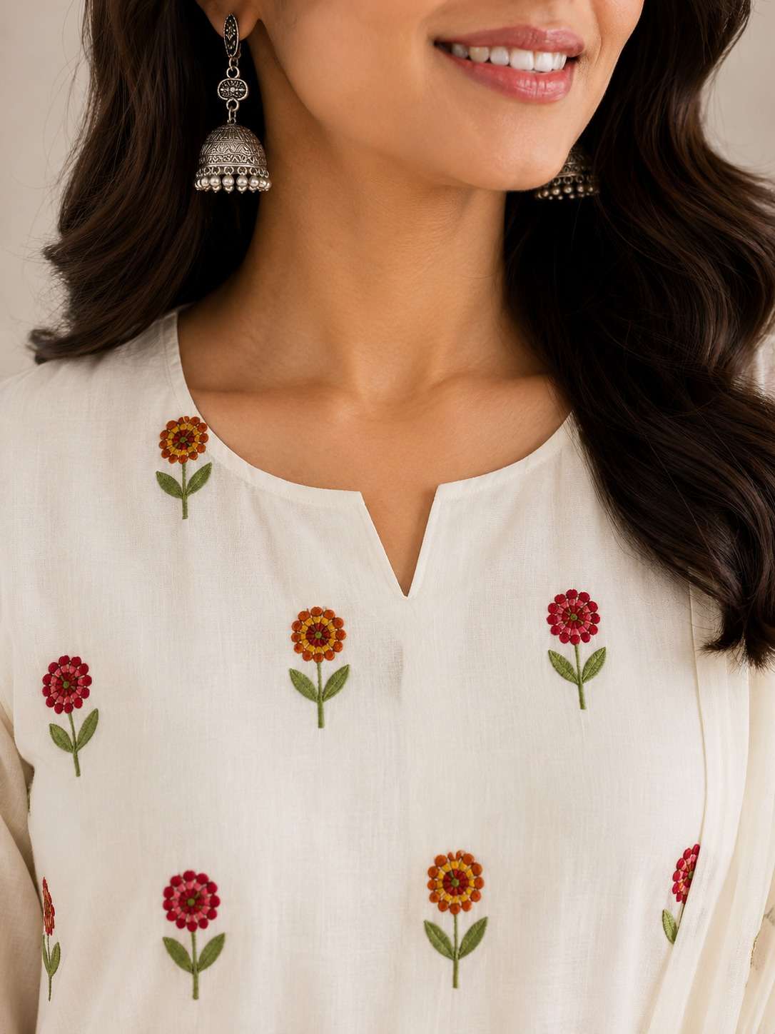 White Embroidered Cotton Blend Kurta Pant and Dupatta