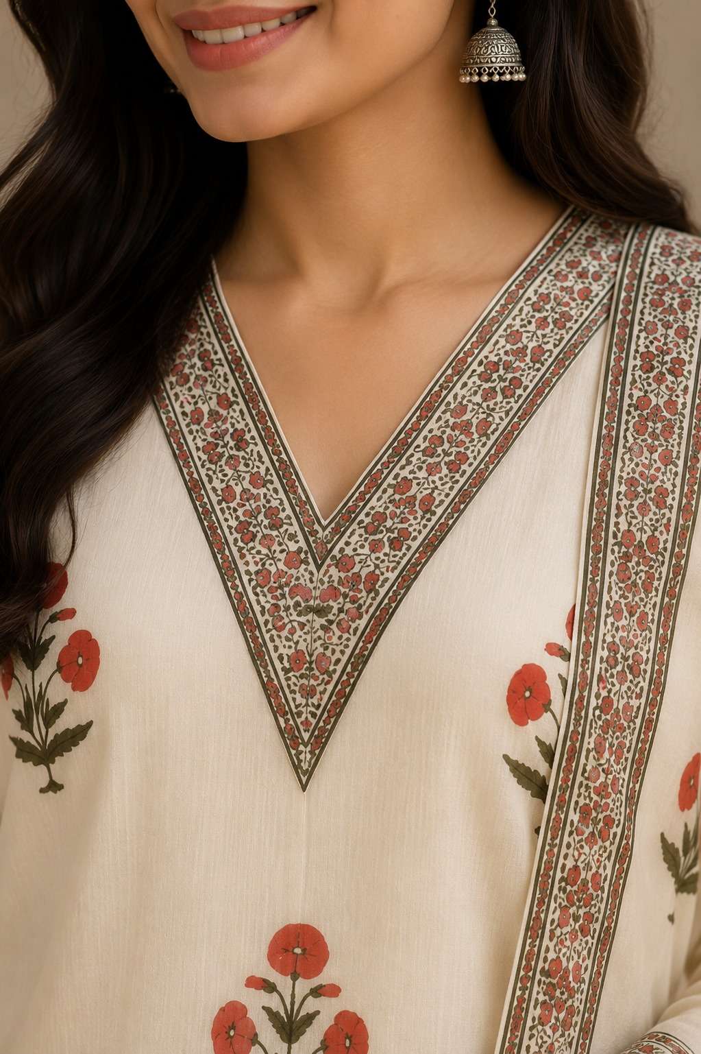 White Printed Kota Doria Cotton Kurta Pant and Dupatta