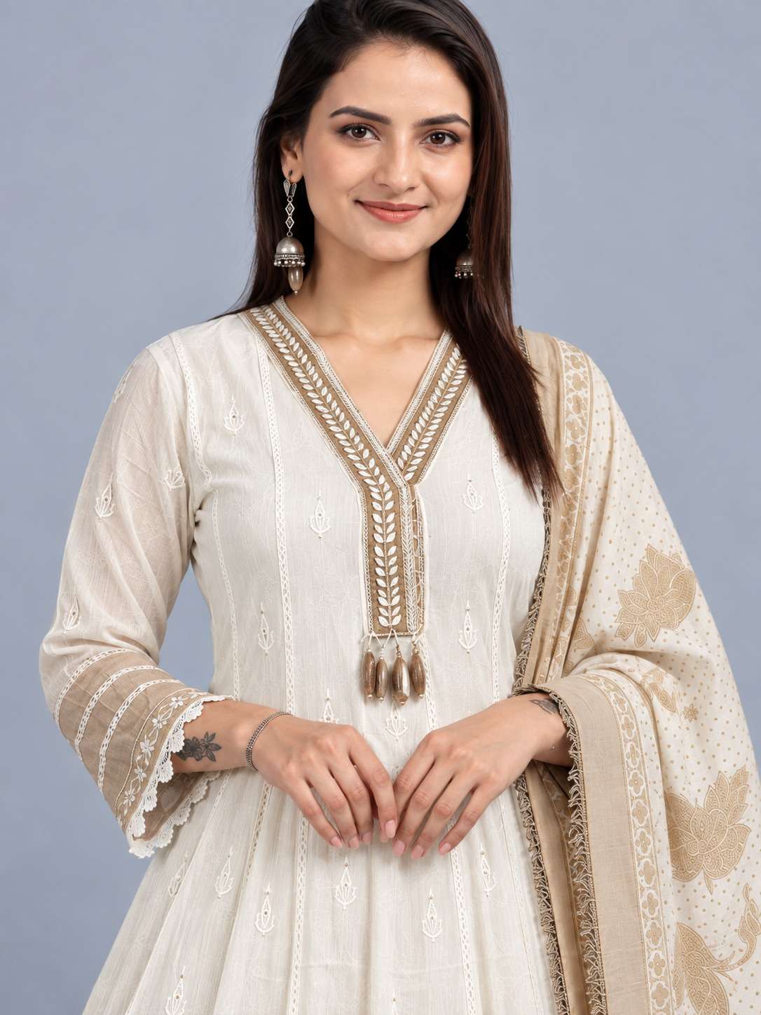 Ivory & Grey Mul Chanderi Ombre Shaded Kurta and Pant with Dupatta