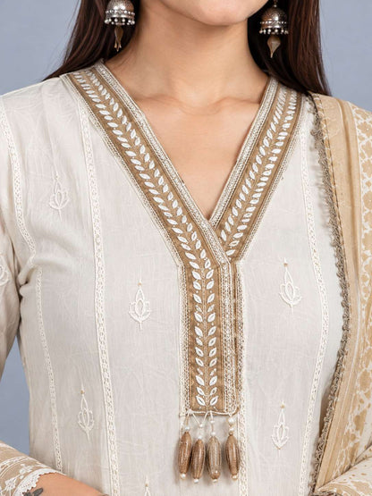 Ivory & Grey Mul Chanderi Ombre Shaded Kurta and Pant with Dupatta