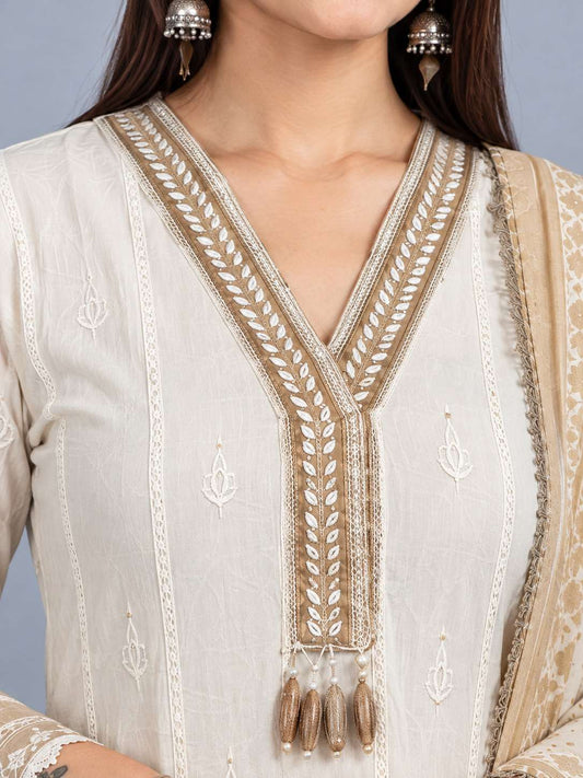 Ivory & Grey Mul Chanderi Ombre Shaded Kurta and Pant with Dupatta
