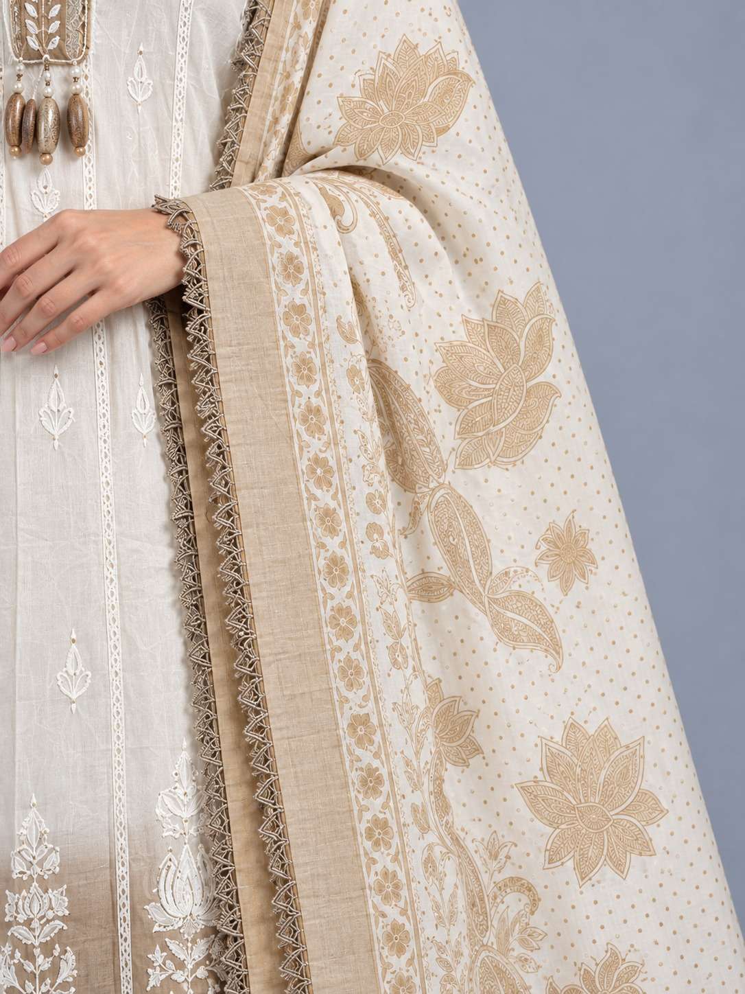 Ivory & Grey Mul Chanderi Ombre Shaded Kurta and Pant with Dupatta